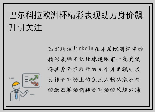 巴尔科拉欧洲杯精彩表现助力身价飙升引关注